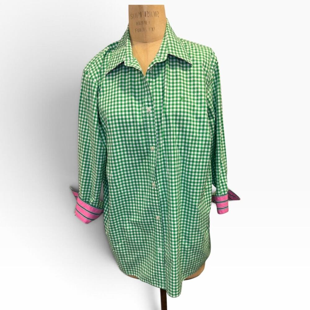 *Plus Size Women's Green Checkered Blouse
